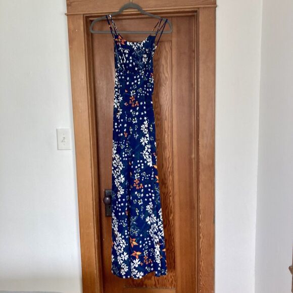 Whistles Bluebell 100% Silk Buena Strap Maxi Dress Blue Floral Print Size 6 - Picture 4 of 8
